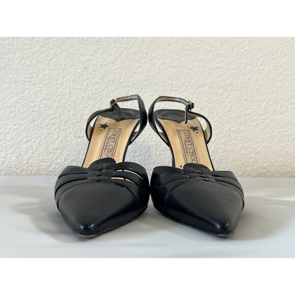 Jimmy Choo Leather Slingback Pointed Kitten Heels 4" Womens US 9.5 Black Vintage - Picture 4 of 15